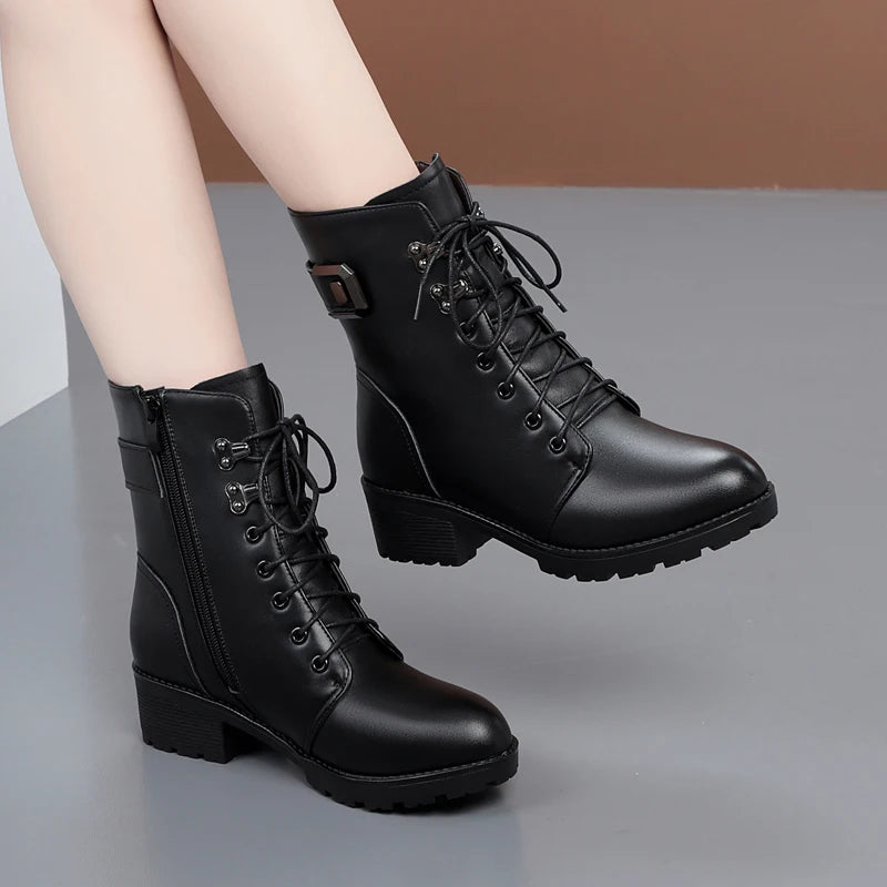 Bottes Hiver Femme Cuir Véritable - Fourrure Chaude Imperméable | GKTINOO