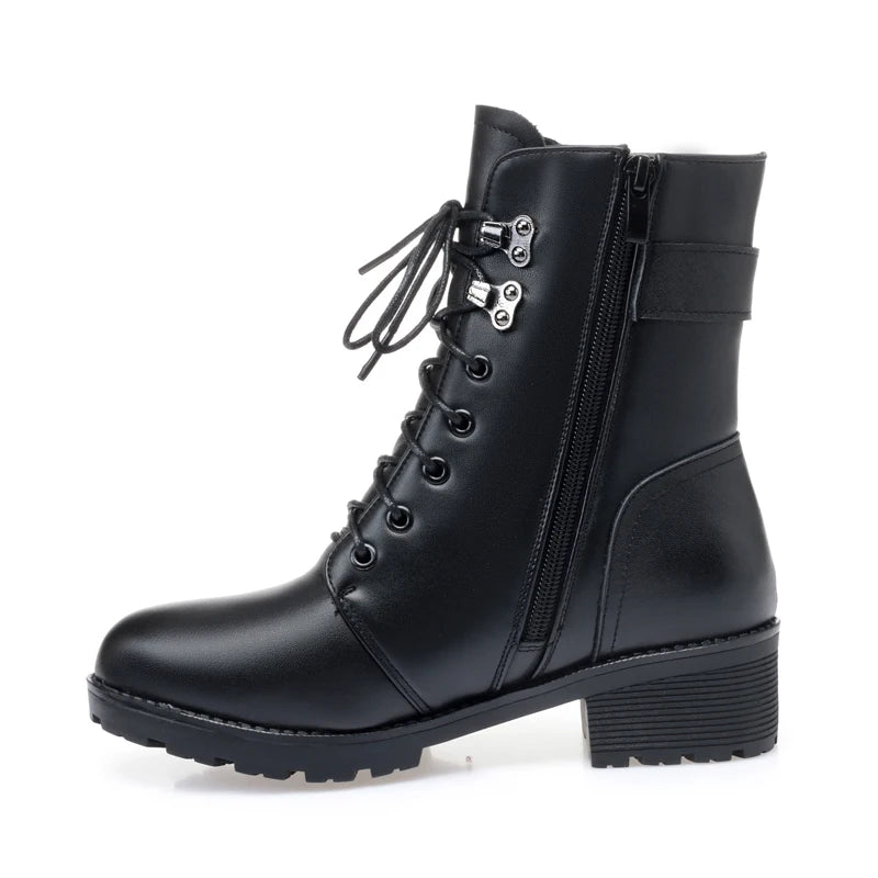Bottes Hiver Femme Cuir Véritable - Fourrure Chaude Imperméable | GKTINOO