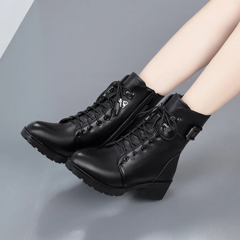 Bottes Hiver Femme Cuir Véritable - Fourrure Chaude Imperméable | GKTINOO