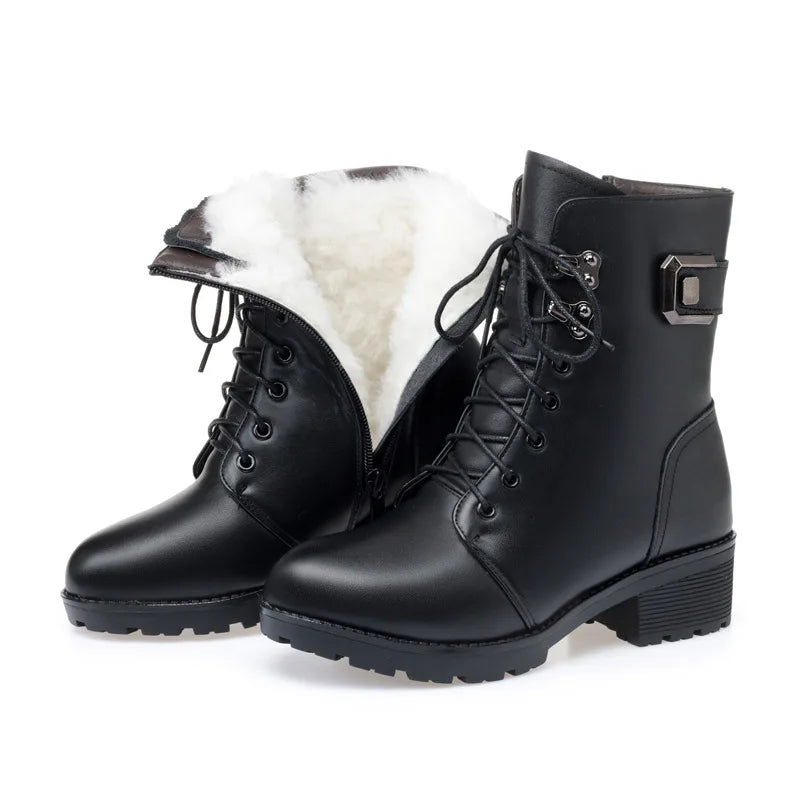 Bottes Hiver Femme Cuir Véritable - Fourrure Chaude Imperméable | GKTINOO