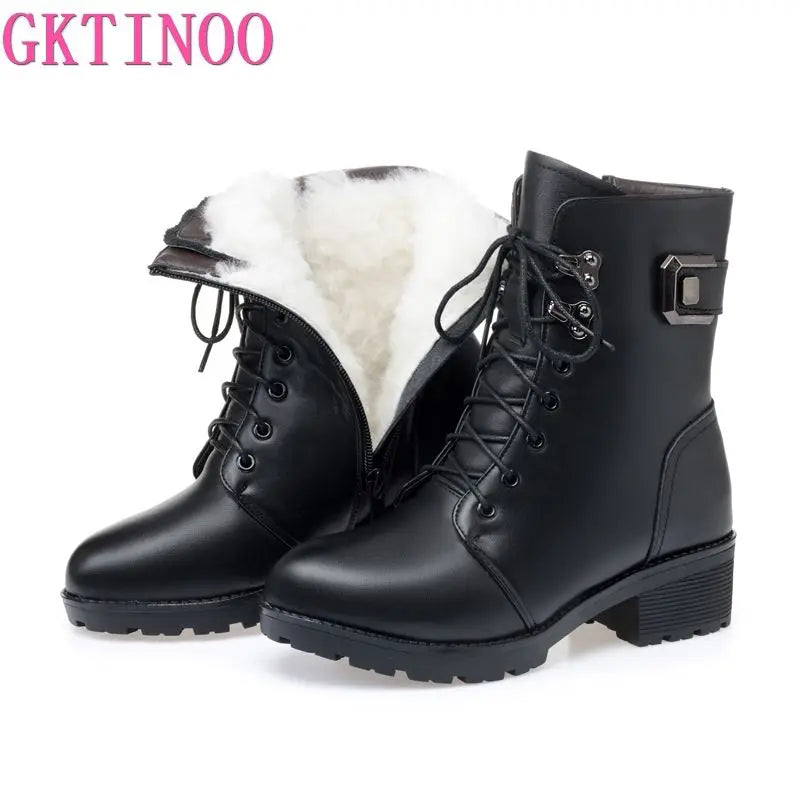 Bottes Hiver Femme Cuir Véritable - Fourrure Chaude Imperméable | GKTINOO