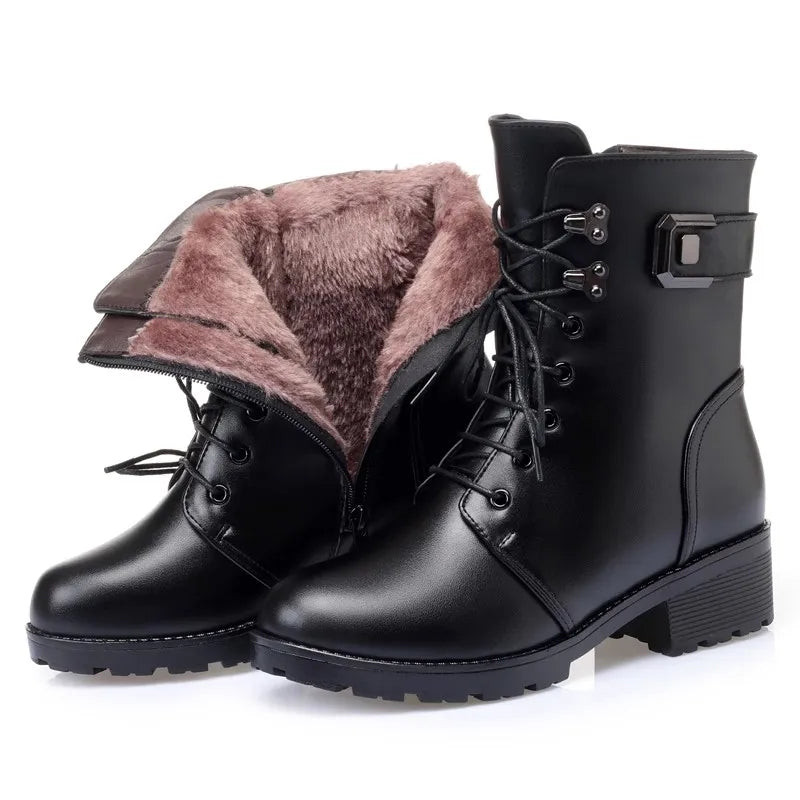 Bottes Hiver Femme Cuir Véritable - Fourrure Chaude Imperméable | GKTINOO