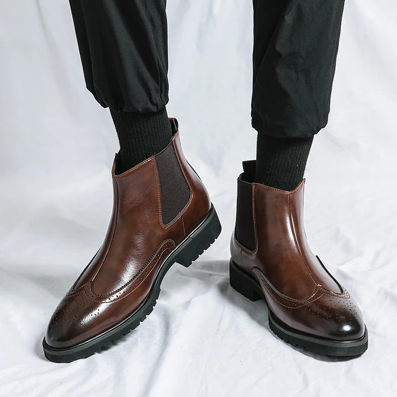 Bottes Chelsea Homme Cuir Premium - Brogue Oxford Business | 38-46