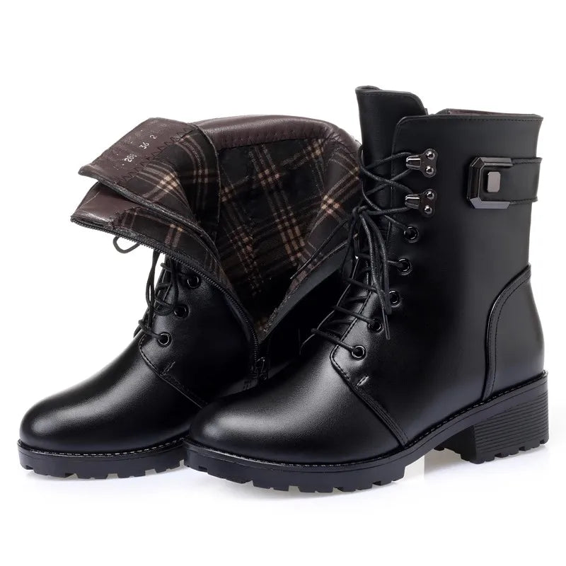 Bottes Hiver Femme Cuir Véritable - Fourrure Chaude Imperméable | GKTINOO